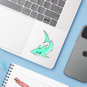 Blauer Cartoon Aufkleber (Laptop mit iPhone)