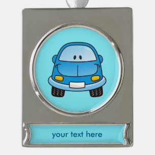 Blauer Cartoon Auto silber plattiert Banner-Orname Banner-Ornament Silber
