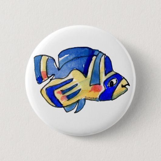 Blauer Cartoon Butterfly Fisch Button (Vorderseite)