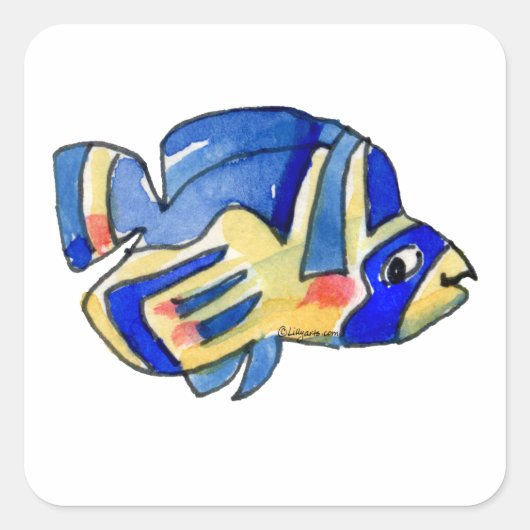 Blauer Cartoon Butterfly Fisch Quadratischer Aufkleber (Vorderseite)