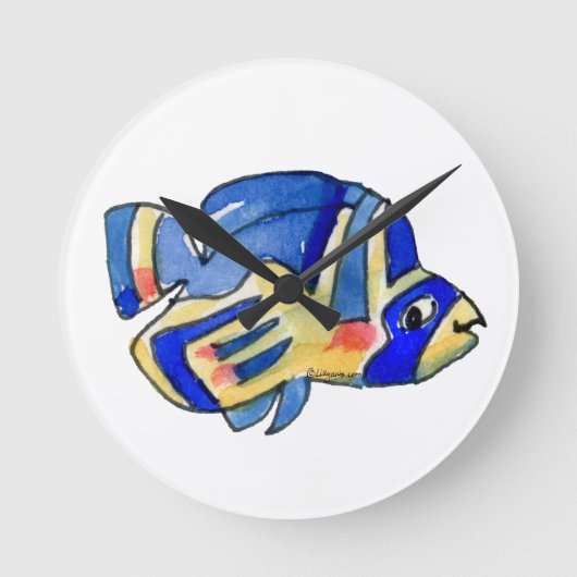 Blauer Cartoon Butterfly Fisch Runde Wanduhr (Vorderseite)
