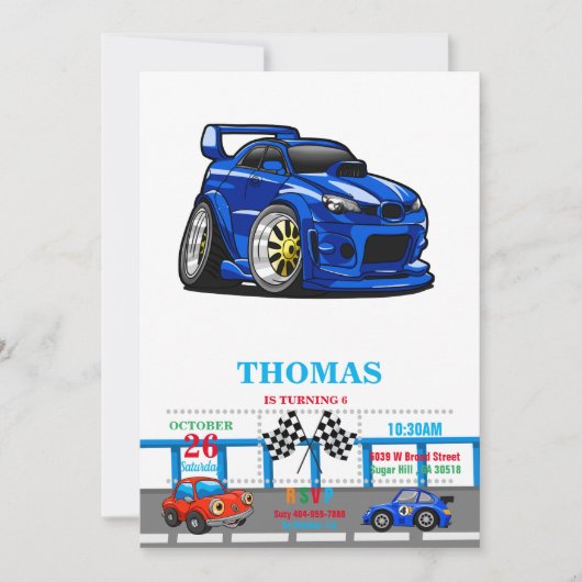 Blauer Cartoon für die Fahrzeuggeschwindigkeit - F Einladung (Vorderseite)