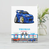 Blauer Cartoon für die Fahrzeuggeschwindigkeit - F Einladung (Stehend Vorderseite)