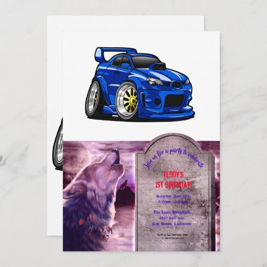 Blauer Cartoon für die Fahrzeuggeschwindigkeit - F Einladung (Vorne/Hinten)