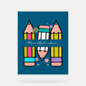 Blauer Cartoon Lehrerin Bleistift-Poster Acrylschild (Vorderseite)