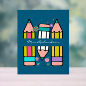 Blauer Cartoon Lehrerin Bleistift-Poster Acrylschild (Neutral)