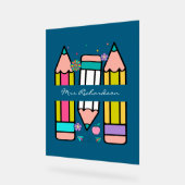 Blauer Cartoon Lehrerin Bleistift-Poster Acrylschild (Winkel)