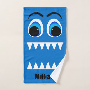 Blauer Cartoon-Monster mit lustigem Gesicht Handtuch