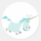 Blauer Cartoon Unicorn Aufkleber (Vorderseite)