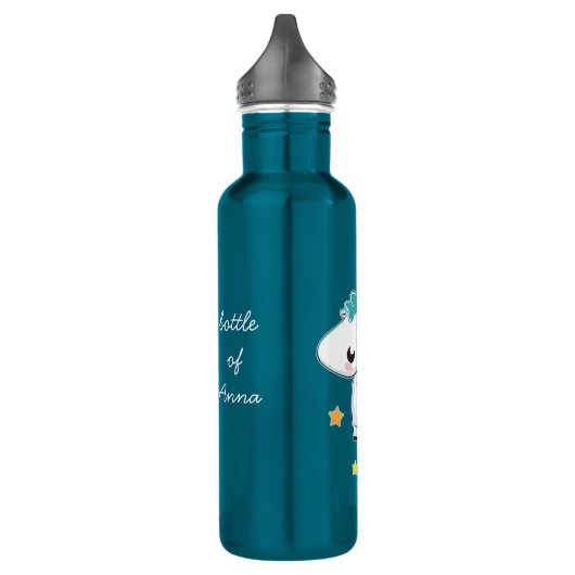 Blauer Cartoon Unicorn mit Sternen Edelstahlflasche (Links)
