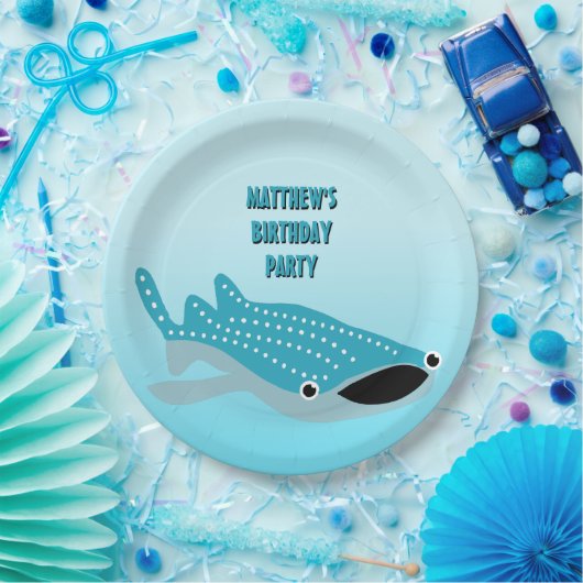 Blauer Cartoon Whale Shark Personalisiert Pappteller (Party)