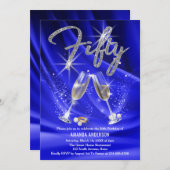Blauer Champagner Brille 50. Geburtstag Einladung (Vorne/Hinten)