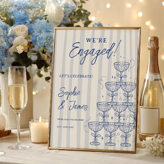 Blauer Champagner-Turm Verlobung Hochzeit Willkomm Poster