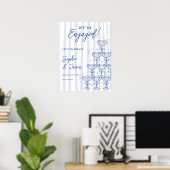 Blauer Champagner-Turm Verlobung Hochzeit Willkomm Poster (Heimbüro)