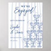 Blauer Champagner-Turm Verlobung Hochzeit Willkomm Poster (Vorne)