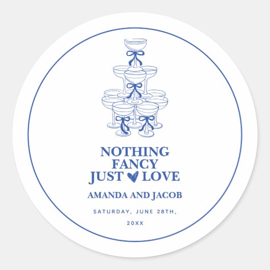 Blauer Champagnerturm Nichts Extravagant, nur Lieb Runder Aufkleber (Vorderseite)