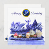 BLAUER CHARIOT DER SCHWANKER UND KUPCAKES GEBURTST EINLADUNG (Vorne/Hinten)