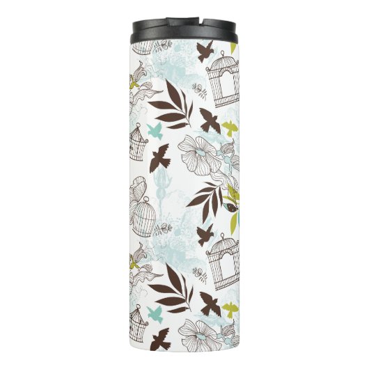 Blauer Chartreuse Birdcages Blumenmuster Monogramm Thermosbecher (Rückseite)