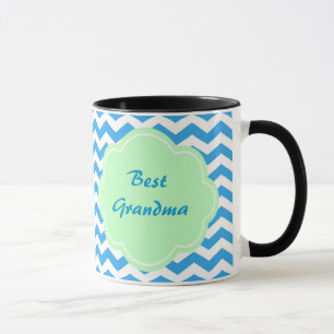 Blauer Chevron, leichte grüne Form, Monogramm Tasse