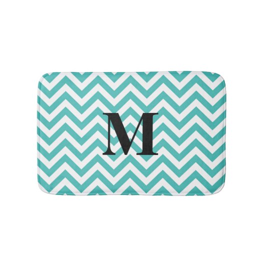 Blauer Chevron mit Monogramm Badematte (Vorderseite)