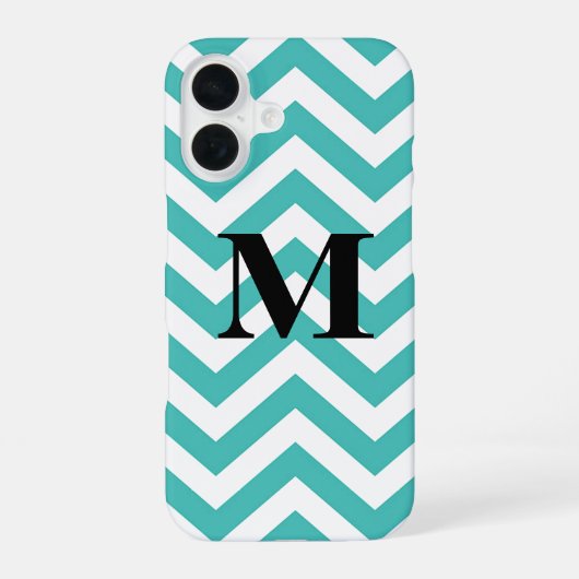 Blauer Chevron mit Monogramm iPhone 16 Hülle (Rückseite)