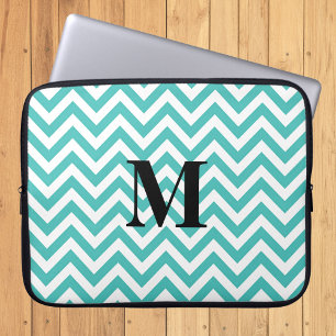 Blauer Chevron mit Monogramm Laptopschutzhülle
