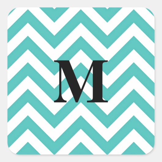 Blauer Chevron mit Monogramm Quadratischer Aufkleber (Vorderseite)