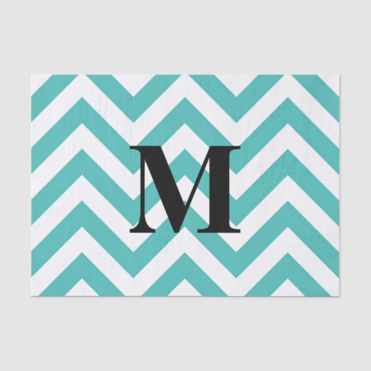 Blauer Chevron mit Monogramm Seidenpapier (Vorderseite)