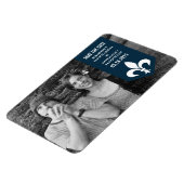 Blauer Chic Geblüht Banner Speichern Sie das Datum Magnet (Linke Seite)
