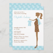 Blauer Chic Mama als Babydusche Einladung (Vorne/Hinten)