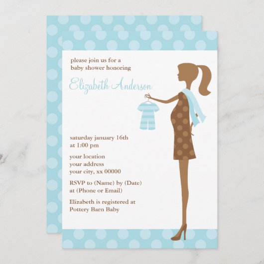 Blauer Chic Mama als Babydusche Einladung (Vorne/Hinten)