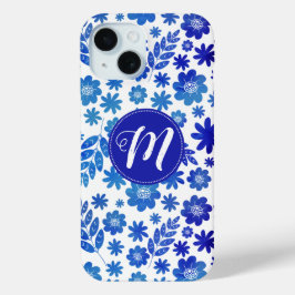 Blauer China, Blütenmuster und Monogramm Case-Mate iPhone Hülle