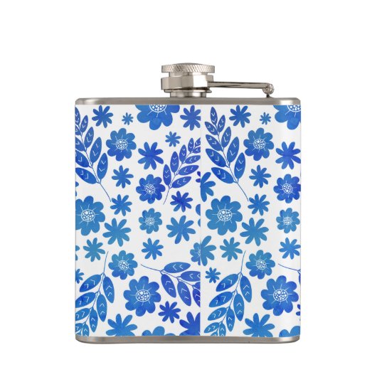 Blauer China, Blütenmuster und Monogramm Flachmann (Rückseite)