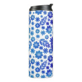 Blauer China, Blütenmuster und Monogramm Thermosbecher (Nach links gedreht)