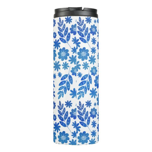 Blauer China, Blütenmuster und Monogramm Thermosbecher (Rückseite)