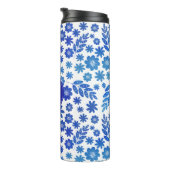 Blauer China, Blütenmuster und Monogramm Thermosbecher (Nach rechts gedreht)