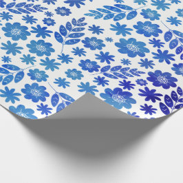 Blauer China Handgezeichnetes Blumenmuster Geschenkpapier