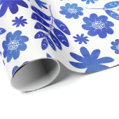Blauer China Handgezeichnetes Blumenmuster Geschenkpapier (Rolleneckpunkt)