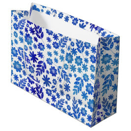Blauer China Handgezeichnetes Blumenmuster Große Geschenktüte