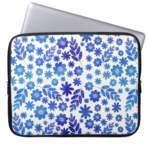Blauer China Handgezeichnetes Blumenmuster Laptopschutzhülle