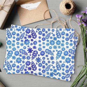 Blauer China Handgezeichnetes Blumenmuster Seidenpapier