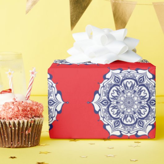 Blauer China Stil mit Kreaturen Geschenkpapier (Geburtstagsparty)