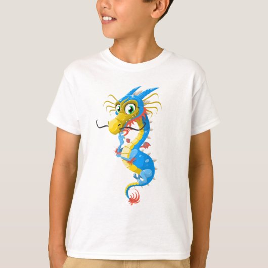 Blauer chinesischer Drache einzigartig T-Shirt (Vorderseite)