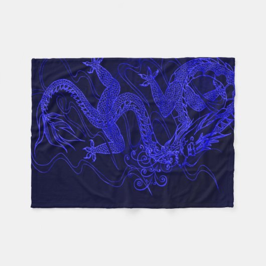 Blauer chinesischer Drache Fleecedecke (Vorderseite (Horizontal))