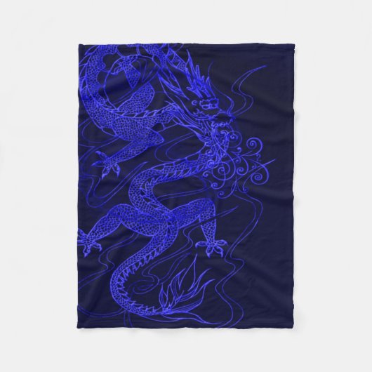 Blauer chinesischer Drache Fleecedecke (Vorderseite)