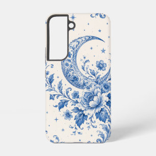 Blauer Chinoiserie-Halbmond-Blumen-Handyhülle Samsung Galaxy Hülle