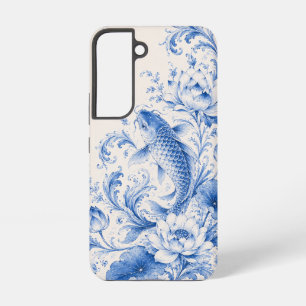 Blauer Chinoiserie-Koi-Lotus-Telefoncase Samsung Galaxy Hülle