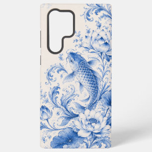 Blauer Chinoiserie-Koi-Lotus-Telefoncase Samsung Galaxy Hülle