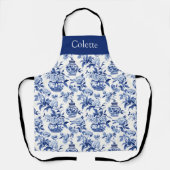 Blauer Chinoiserie-Monogramm-Name Schürze (Vorderseite)
