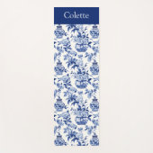 Blauer Chinoiserie-Monogramm-Name Yogamatte (Vorderseite)